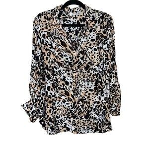 Cato Womens Sz XL Long Sleeve Cheetah Leopard Animal Print Shirt Blouse Rayon